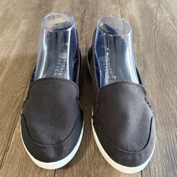 Vionic Beach Manzanita Black Canvas Slip On Sneakers Womens 7.5 Wide Orthopedic - Picture 2 of 7